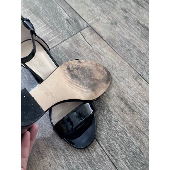 Nine West Women's Black Patent Pruce Ankle Strap Block Heel Sandals Size 8.5M - Picture 9 of 10